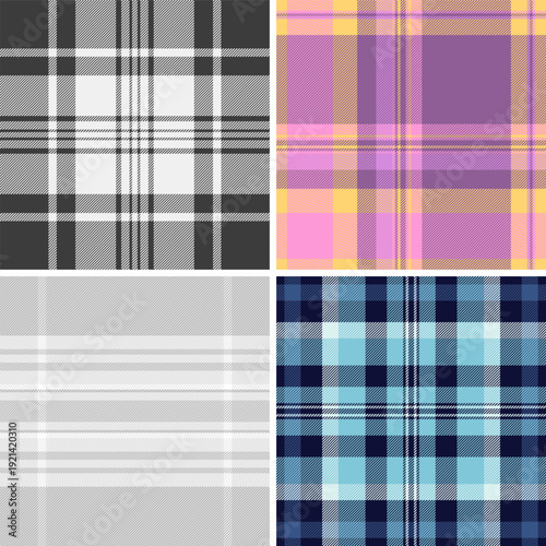 Plaid collection for blankets, scarves, outerwear, and home decor. Seamless tartan layouts enhance winter product quality. Vector paths stay precise.