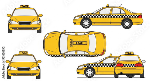 Yellow Taxi Cab Multiple Views.