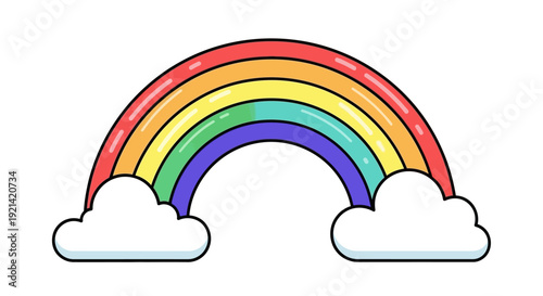 Vibrant Rainbow Arch with Fluffy Clouds, Symbolizing Hope and Joy in a Simple Design