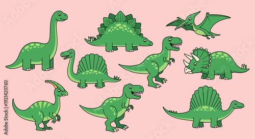 Cute Green Dinosaurs Collection: A Whimsical Vector Illustration for Kids and Education