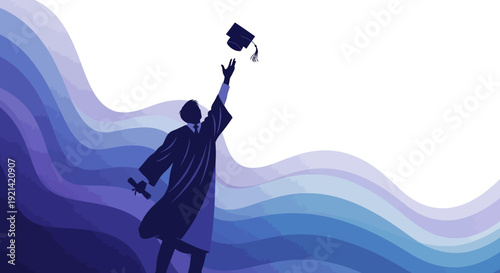 Graduation Celebration: Silhouette of Graduate Throwing Cap in the Air with Diploma