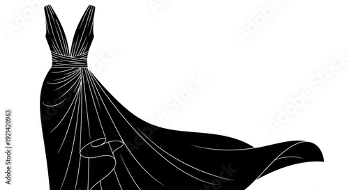 Elegant Black Evening Gown with Flowing Skirt and Plunging Neckline