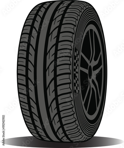 ealistic Car Tire with Alloy Rim in Perspective Vector