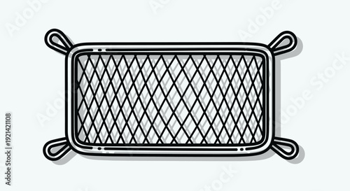 Minimalist Vector Illustration of a Rectangular Wire Mesh Tray with Rounded Corners