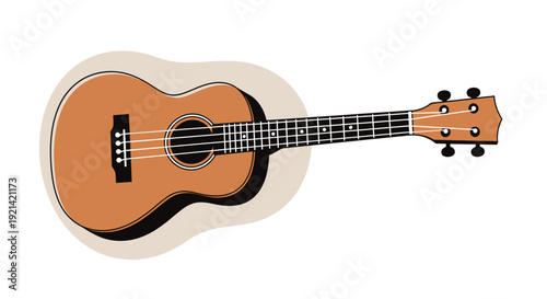 Acoustic Ukulele Guitar with Strings and Tuning Pegs on a Light Background