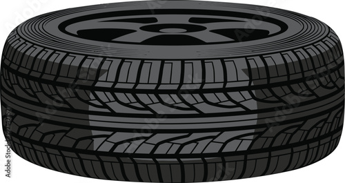 Car Wheel and Tire Lying Horizontally Vector Illustration