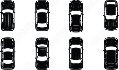 Black and white silhouettes of cars from above background