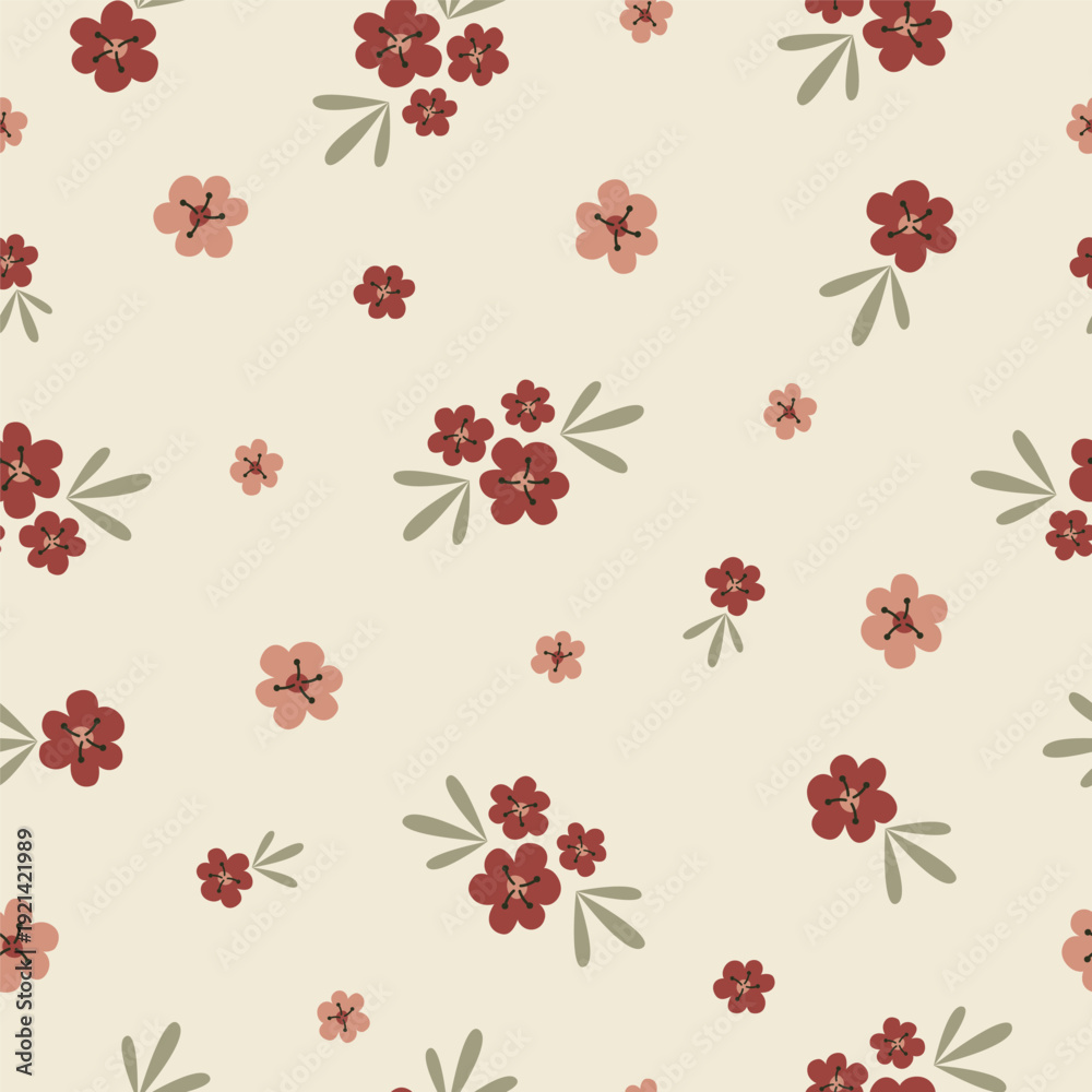 Fototapeta premium Seamless pattern of brown flowers on a beige background