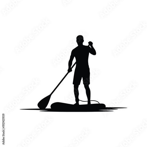Paddleboarder silhouette vector illustration isolated on white, water sports graphic design