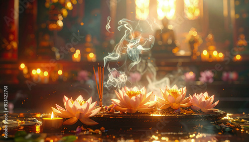 Lotus Flower and Candle for Waisak Day Celebration