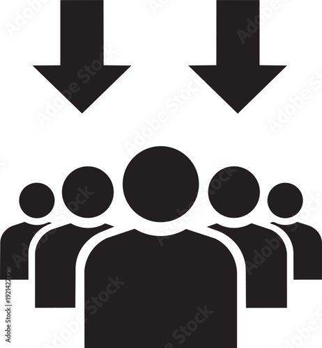 People silhouette with down arrows, vector illustration isolated on transparent background