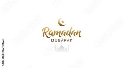 Wallpaper Mural Ramadan Mubarak typography with mosque silhouette and crescent moon. Torontodigital.ca