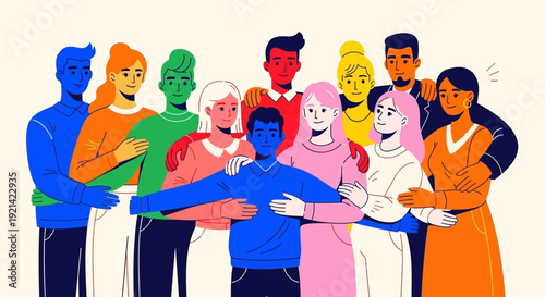Diverse Group of People Hugging Together in Unity, Symbolizing Friendship and Support