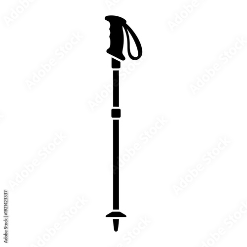 A black silhouette of a hiking pole on a white background