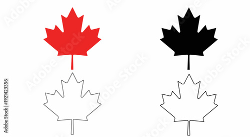 Canadian Maple Leaf Vector Icons Collection, Red and Black Silhouettes