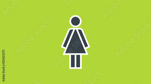 Minimalist vector illustration of a woman icon in a simple graphic style on a green background