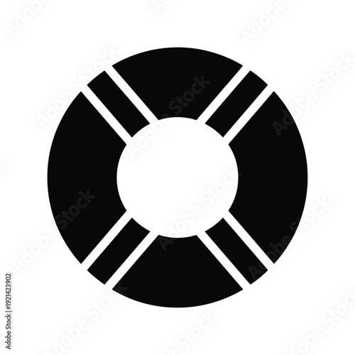 Lifesaver Ring Vector Silhouette Icon for Safety, Rescue, and Nautical Design