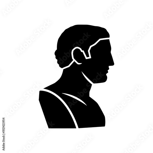 Black Silhouette Profile of Classical Male Bust Sculpture