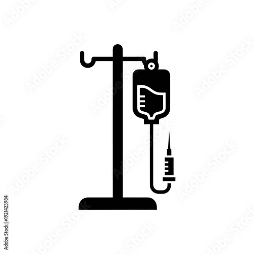 Black and White Medical IV Drip and Syringe Icon