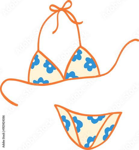 Flower Bikini Summer Celebration Swim Beach Girly Two-piece outline