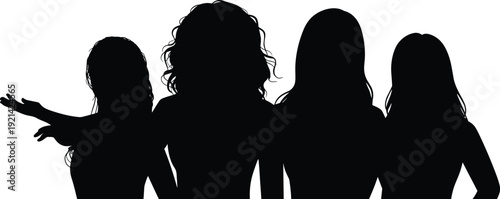 Group of women silhouettes, friendship bond, unity concept, togetherness, teamwork, female community, solidarity illustration