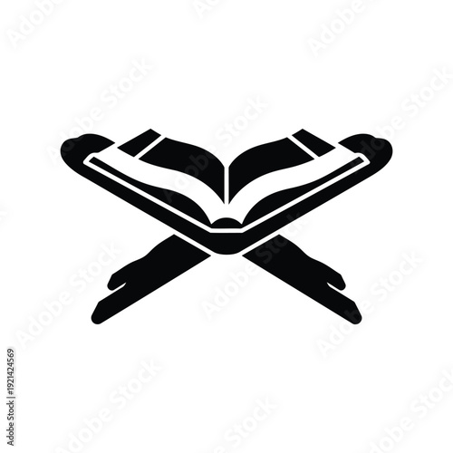Quran book on stand vector silhouette icon for Islamic religious education and Ramadan design