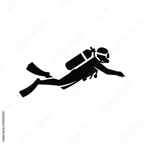 Scuba diver silhouette vector illustration for underwater adventure and marine exploration designs