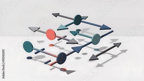Conflicting directional arrows in multiple colors indicate complex choices and decisions in business strategy and planning
