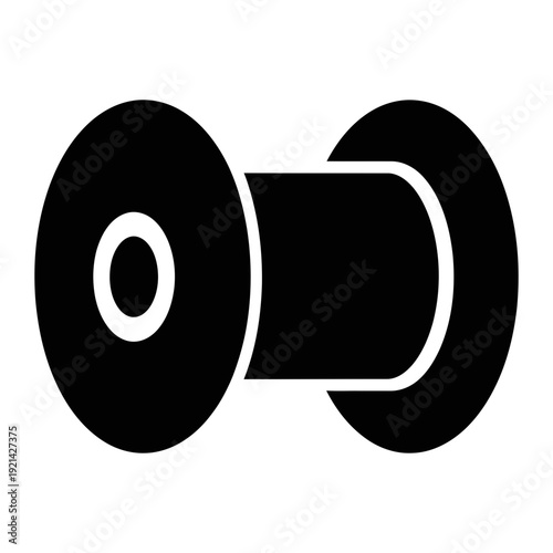 A black and white icon of a camera lens