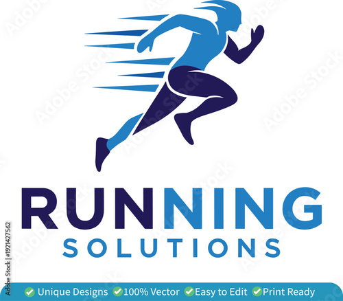 Running Logo Vector – Fast Runner Silhouette, Sport Fitness Sprint Icon Design