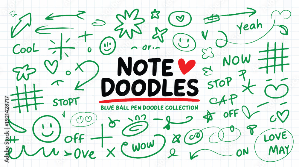 Fototapeta premium Blue Pen Doodle Collection - Fun Handwritten Note Elements