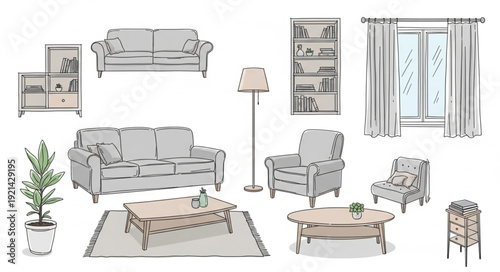 Living Room Furniture Illustration Set.
