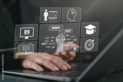 Tableau sur toile Online education powered by AI teacher and assistant bot, enhancing learning with instant answers, interactive tutorials, student guidance, and smart content creation