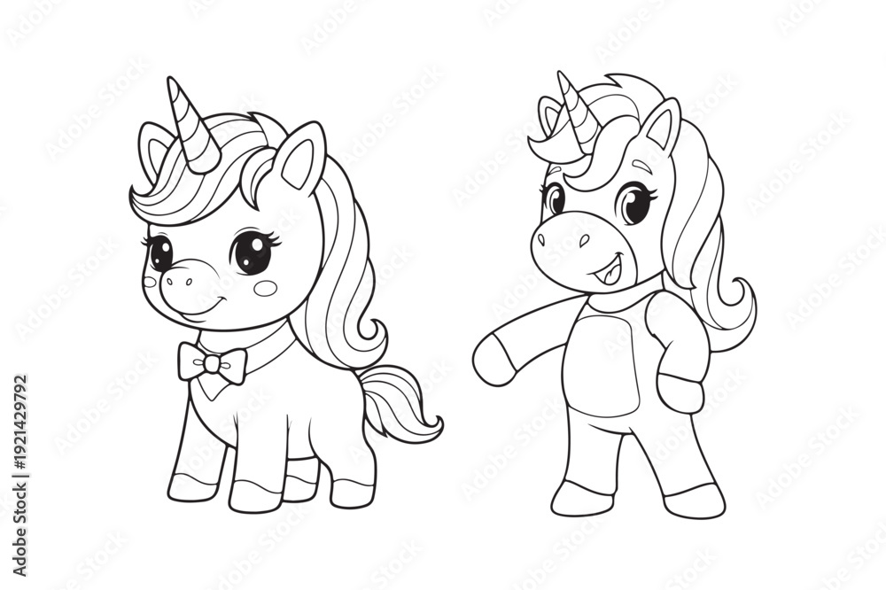 Fototapeta premium Cute Cartoon Unicorn Coloring Page Vector Illustration for Kids