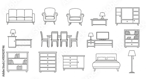 Line Drawings of Furniture and Decor.