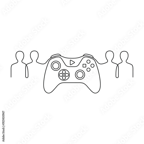 Video game controller connecting diverse people, symbolizing gaming, entertainment, connectivity, and multiplayer experiences.