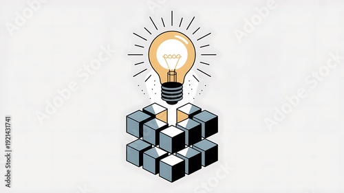 Creative idea concept with light bulb on cube blocks