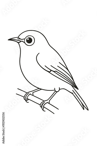 Vector illustration of a bird perched on a tree branch in nature