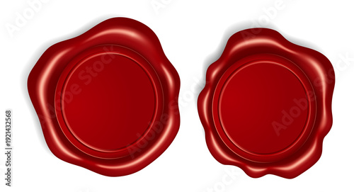 Fotografía Postage red wax seal scroll stamp empty sign diploma certificate isolated on whi
