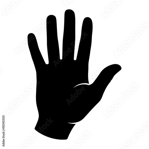A black silhouette of a left hand with the palm facing forward and fingers spread