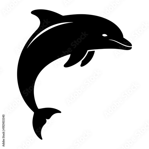 A black silhouette of a dolphin jumping out of the water