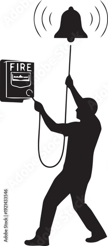 Fire alarm silhouette illustration ringing bell isolated on transparent background