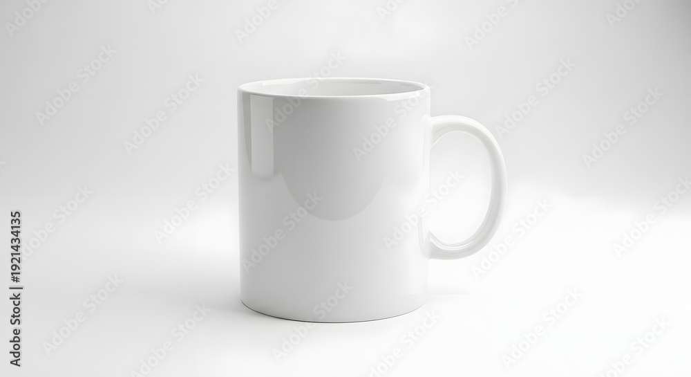 Fototapeta premium Clean White Ceramic Coffee Mug with Handle on a Bright Studio Background