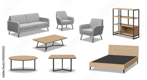 Modern Furniture Collection with Sofa and Bed.