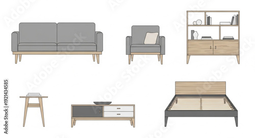 Modern Furniture Collection with Sofa and Bed.