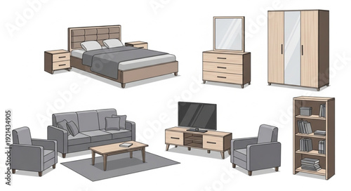 Modern Furniture Pieces and Assemblies.