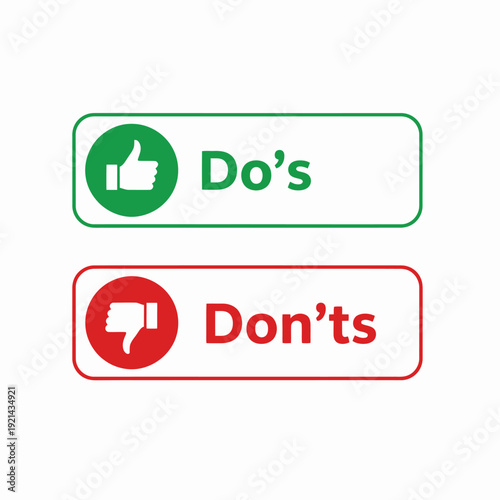 Dos and Donts signs with thumbs up and thumbs down icons