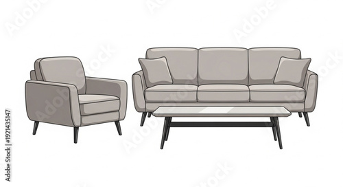 Modern Gray Sofa and Armchair Furniture.