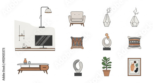 Modern Home Decor Furniture Elements.