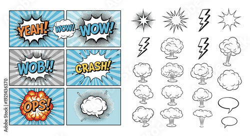 Comic book design with text explosions